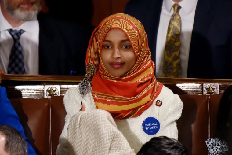 Minnesota Democrat Ilhan Omar -- one of two Muslim women recently elected to the House of Representatives -- awaits the start of the 116th Congress on the floor of the U.S. House of Representatives at the U.S. Capitol on Jan. 3, 2019, in Washington, D.C. (Olivier Douliery/Abaca Press/TNS)