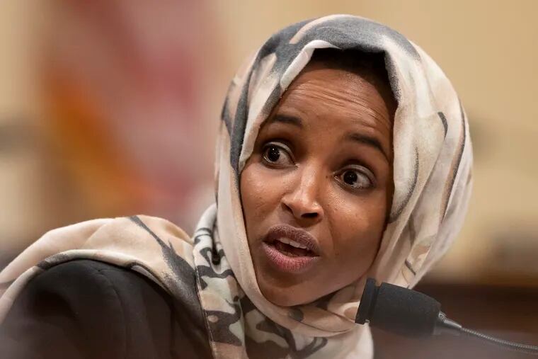 House Committee on Homeland Security member Rep. Ilhan Omar, D-Minn., speaks during a hearing on "meeting the challenge of white nationalist terrorism at home and abroad" on Capitol Hill in Washington, Wednesday, Sept. 18, 2019. (AP Photo/Manuel Balce Ceneta)
