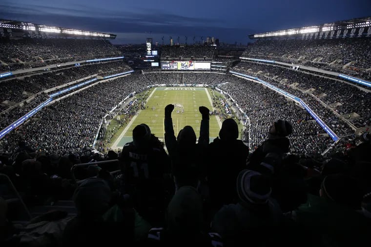 Eagles fans cheering during the team's 15-10 playoff win against the Atlanta Falcons at Lincoln Financial Field on Jan. 13, 2018.