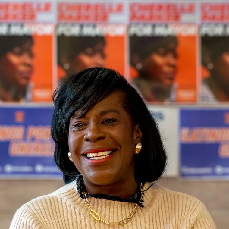 Cherelle Parker, Democratic candidate for mayor of Philadelphia, is interviewed by The Inquirer at her campaign office Wednesday.