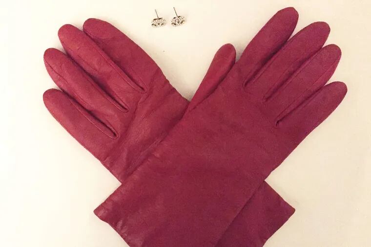 Keepers from Mom's collection: Her leather gloves and a pair of vintage Chanel rhinestone earrings.