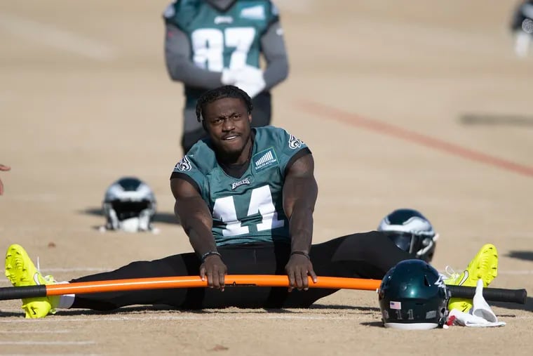 Eagles wide receiver A.J. Brown practiced on Friday at the NovaCare Complex.