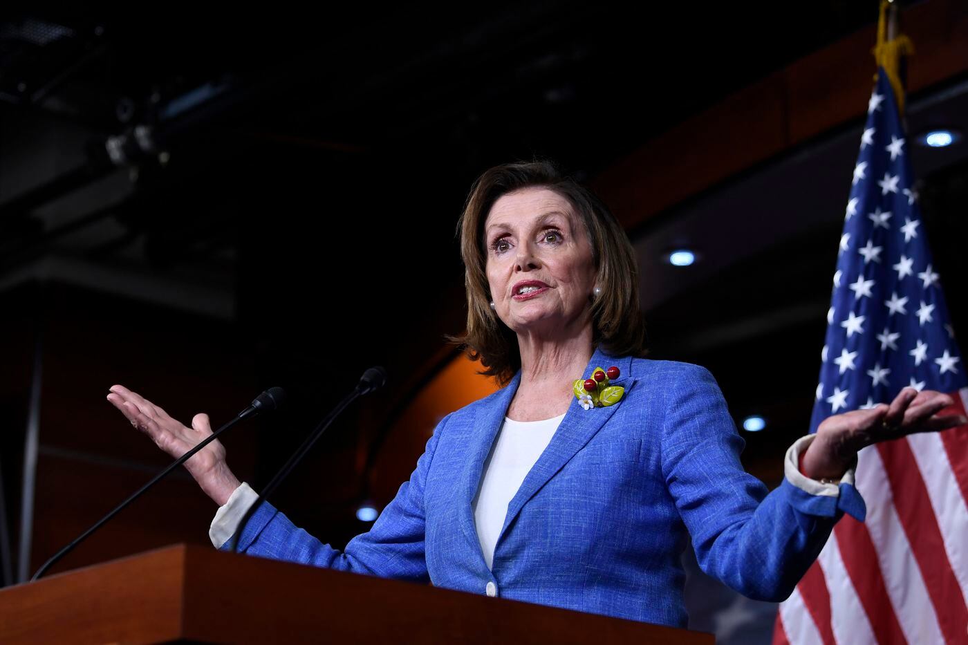 In this July 26, 2019, file photo, House Speaker Nancy Pelosi of Calif., speaks during a news conference on Capitol Hill in Washington. 