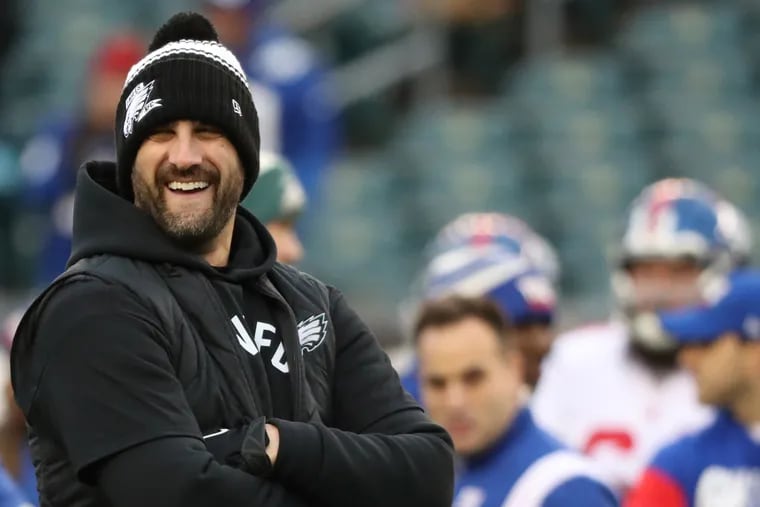 Eagles coach Nick Sirianni before his team's game against the Giants at Lincoln Financial Field on Jan. 8.