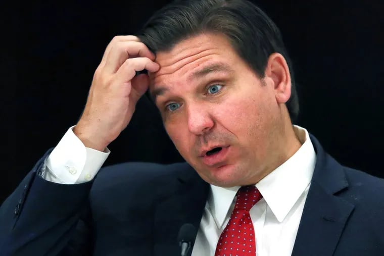 Florida governor Ron DeSantis answers a question during a roundtable meeting with transportation industry leaders at the Hilton Orlando-Bonnet Creek Resort in Orlando, Fla., Friday, August 7, 2020.
