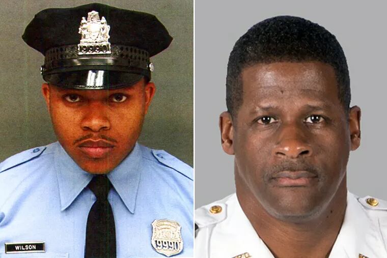 Robert Wilson III (left), Philadelphia officer, was killed last year in a GameStop store robbery. Maj. Greg Barney (right), from Lawnside, was on the force in Riverdale, Ga., for 25 years.