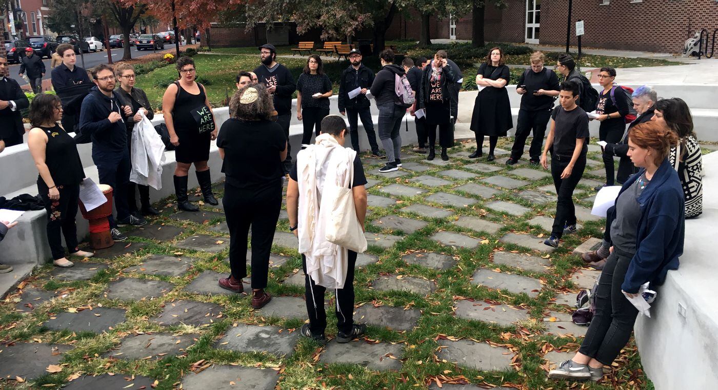 Protesters on Nov. 2, 2018, perform a mourning prayer before a protest at the office of gubernatorial candidate Scott Wagner.