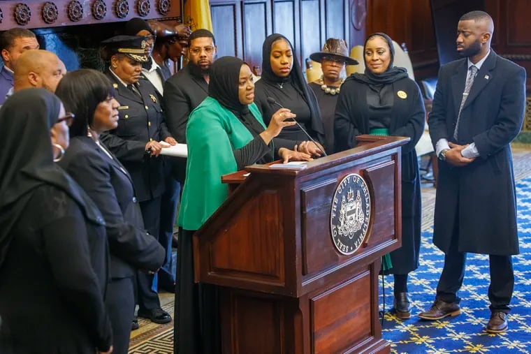Salima Suswell, founder and CEO of the Black Muslim Leadership Council, hosts a gathering of members of the Muslim community of Philadelphia in the Mayor's Reception Room at City Hall on Friday, March 8, 2024. The newly formed organization hopes to get heard by President Joe Biden.
