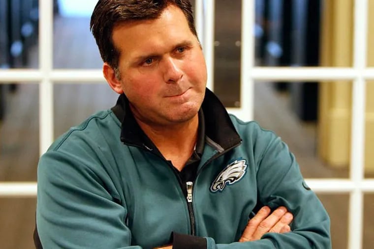 Eagles wide receivers coach Bill Bicknell talks with reporters as the
Eagles introduce the new members of their coaching staff at the NovaCare Complex in Philadelphia, Pa. on February 11, 2013. (David Maialetti/Staff Photographer)