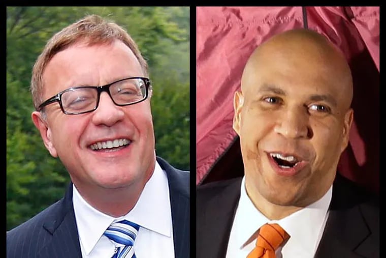 Republican Steve Lonegan, left, will take on Democrat Cory Booker in the Oct. 16 special election for the U.S. Senate seat of Frank Lautenberg. (AP photos)