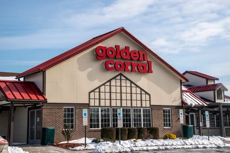 Golden Corral is shown on1465 Street Road, Bensalem, Pa. There was a massive brawl inside the Golden Corral.