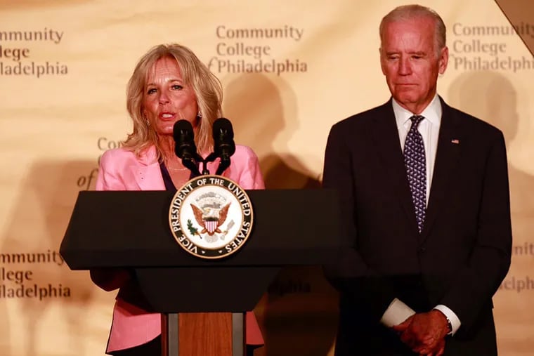 Dr. Jill Biden and Vice President Joe Biden at the Community College of Philadelphia about the Obama administration's plans to make college more affordable.