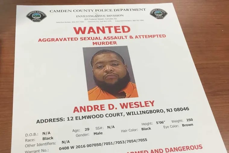 Camden County police are searching for Andre D. Wesley, a suspected serial rapist sought in the sexual assault of a woman in Camden on Sunday.
