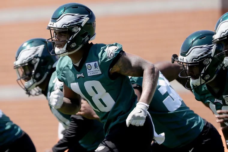 Shelton Gibson (left) is trying to latch on as the Eagles' fifth or sixth receiver.