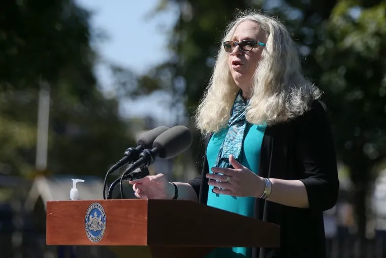 Pennsylvania Secretary of Health Dr. Rachel Levine speaks during a news conference about the coronavirus in Philadelphia's Franklin Square on Tuesday, Sept. 22, 2020.
