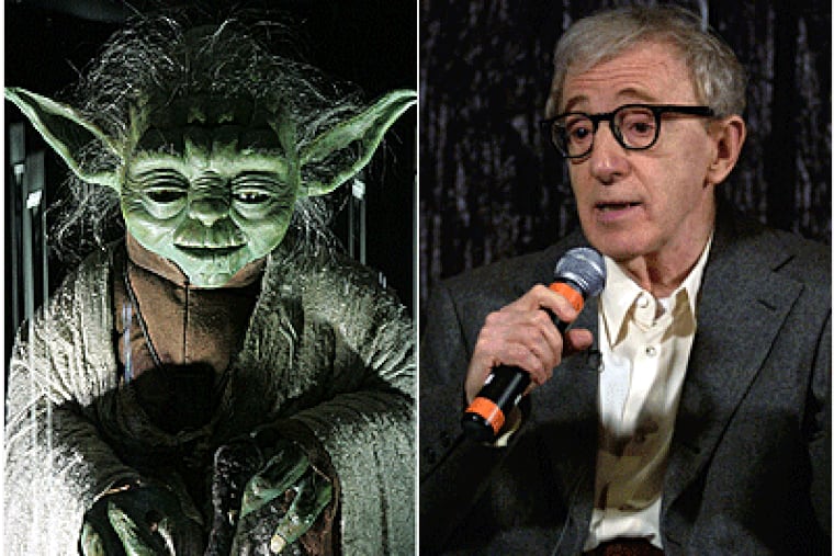 'Star Wars' and Woody Allen both hit movie theaters today. (Getty Images/ Yoda photo by MJ Kim; Woody Alllen photo by Amanda Edwards)