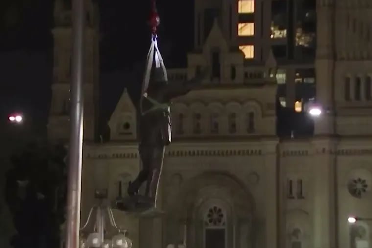 The statue of former Philadelphia Mayor Rizzo was removed Wednesday, June 3, 2020.