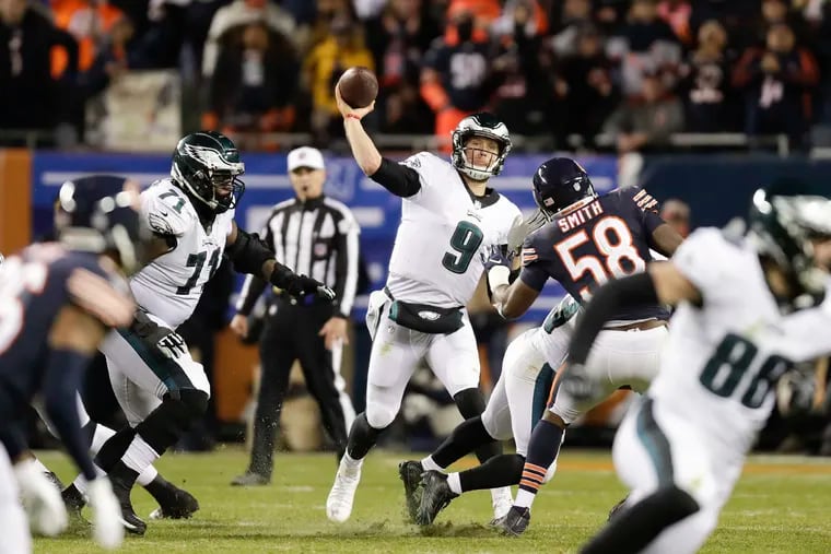 Nick Foles throwing against the Bears during Sunday's win.