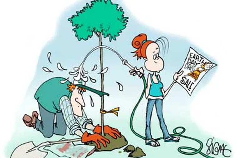 Signe Wilkinson's comic strip Family Tree features a family trying to go "green" in various ways.
