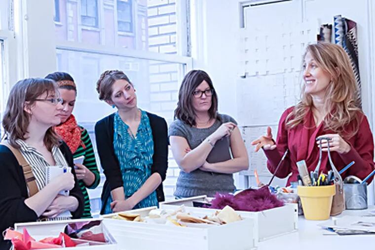 Philadelphia University students and faculty visiting designer Lori Weitzner’s showroom. HITOSHI UJIIE