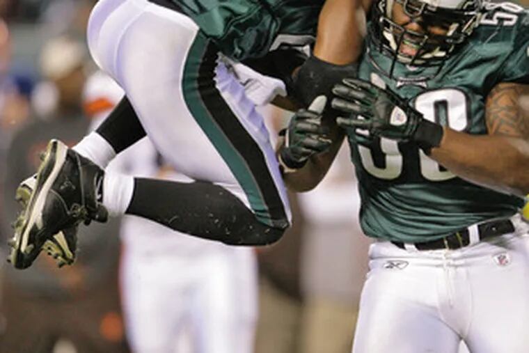 He keeps going and going. . . . Brian Dawkins (20) has more games as an Eagle than anyone.