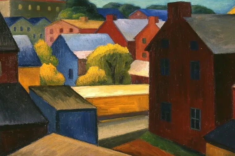 Detail from R.A.D. Miller's "Rooftops, New Hope" (circa 1931) at the Michener Art Museum, Gift of Marguerite and Gerry Lenfest