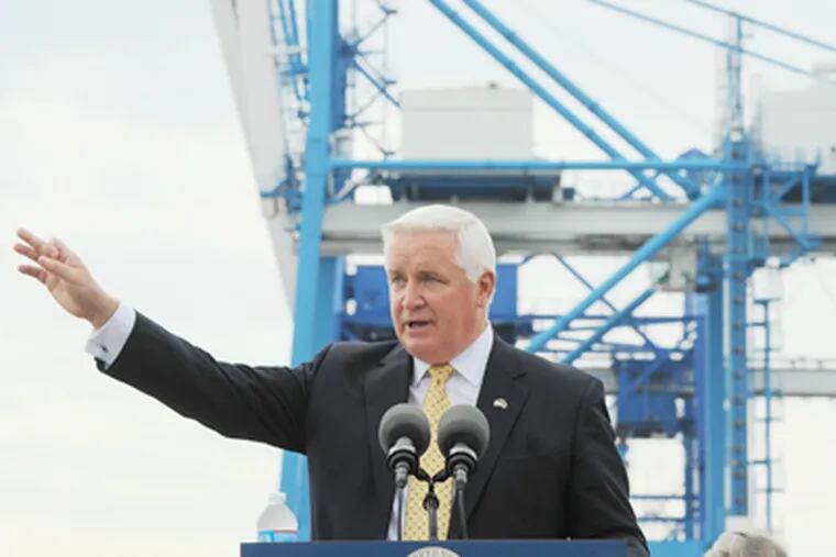 Gov. Corbett announces funding for the dredging of the Delaware River at the Packer Avenue Marine Terminal. (Clem Murray / Staff Photographer)