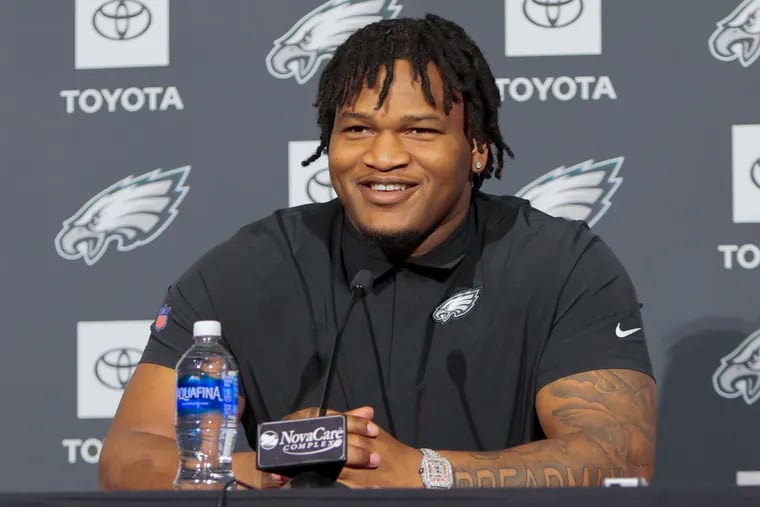 Eagles introduce first-round draft pick Jalen Carter at the NovaCare Complex, Friday April 28, 2023.