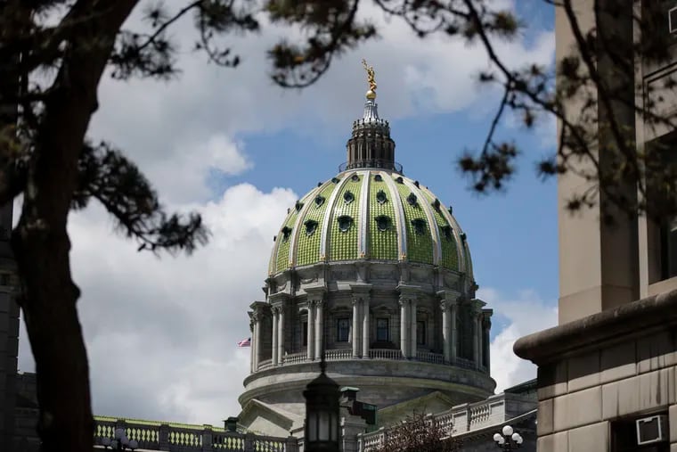 Shown is the Pennsylvania Capitol in Harrisburg, Pa., Monday, May 6, 2019. (AP Photo/Matt Rourke)
