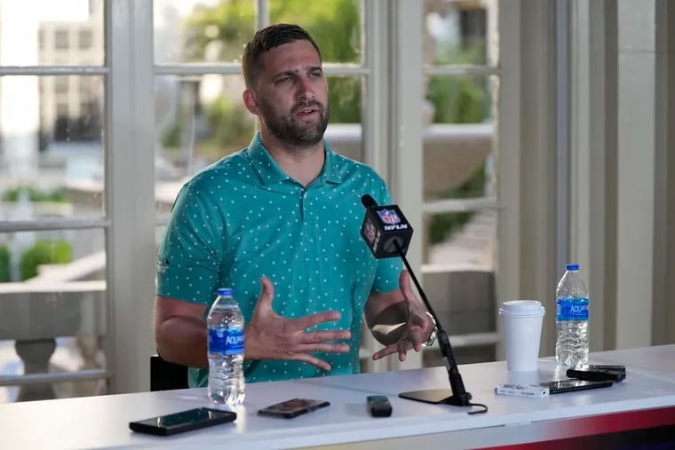 Philadelphia Eagles head coach Nick Sirianni speaks to reporters during a coaches press availability at the NFL owner's meeting, Tuesday, March 29, 2022, at The Breakers resort in Palm Beach, Fla. (AP Photo/Rebecca Blackwell)
