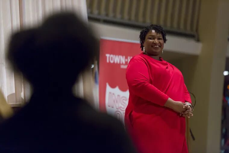 FILE — Stacey Abrams takes a question from a supporter at Temple De Hirsch Sinai on April 25, 2019.