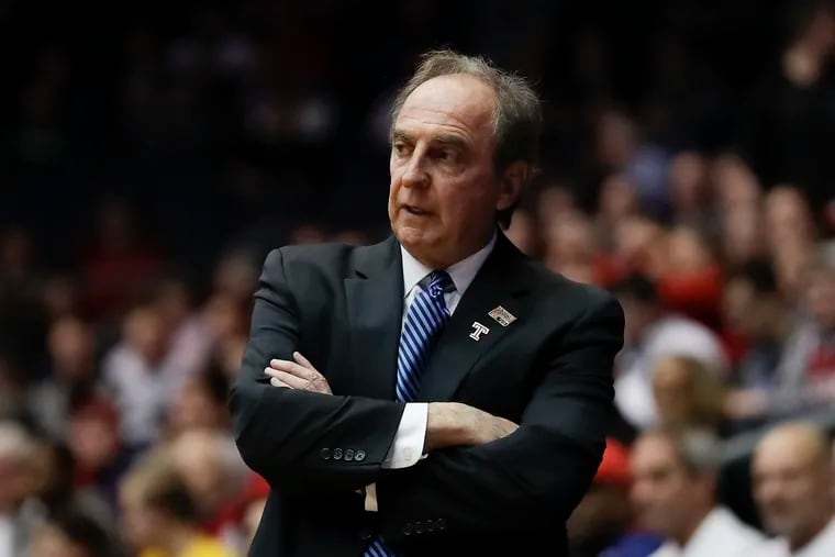 Temple's interim athletic director, Fran Dunphy, coaching the basketball Owls in March 2019.