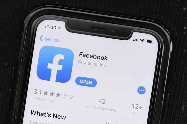 In this July 30, 2019  photo, the social media application, Facebook is displayed on Apple's App Store.