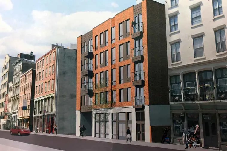 Artist’s rendering of eight-unit residential building planned at the current site of a parking lot at 44 N. Third St. in Old City.