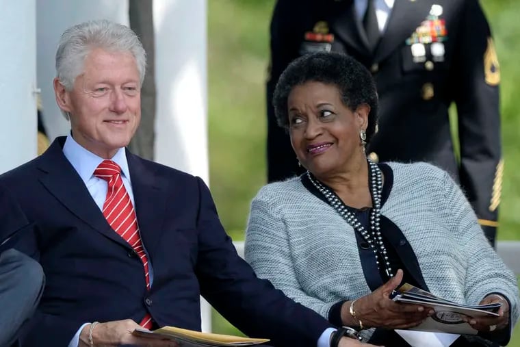 At a ceremony for Medgar Evers at Arlington National Cemetery are former President Bill Clinton and widow Myrlie Evers-Williams. "There is something good and decent in each and every one of us," she says. Evers was assassinated June 12, 1963.