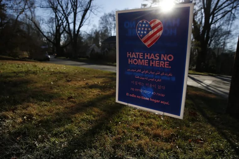 “Hate Has No Home Here” signs have appeared since Election Day, and one community had a discussion about their impact.