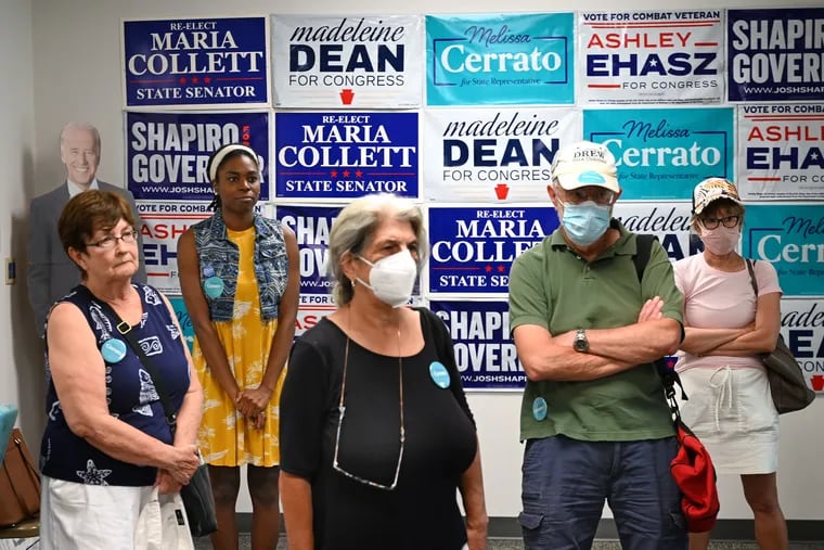 Campaign volunteers for Melissa Cerrato, a Democratic candidate challenging Republican incumbent Todd Stephens in the 151st House District in Montgomery County, meet in her campaign office before they head out to canvass.