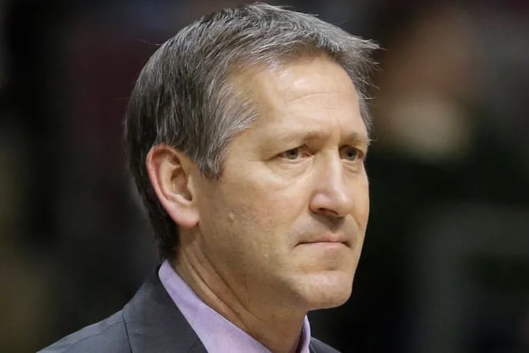 Utah Jazz assistant coach Jeff Hornacek is seen on the sidelines during the second half of an NBA basketball game against the Detroit Pistons at the Palace of Auburn Hills, Mich., Saturday, Jan. 12, 2013. (Carlos Osorio/AP file)