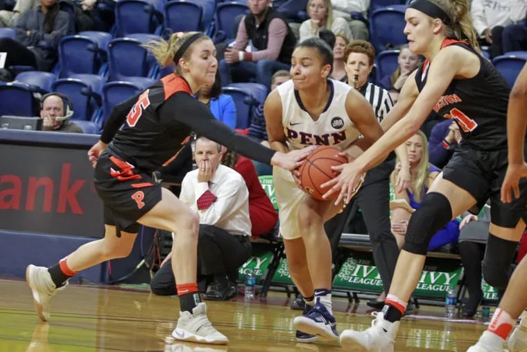 Penn guard Anna Ross had 12 points and four assists Friday in the Quakers’ win over Ivy League rival Columbia. Pictured is Ross in the Ivy League Championship game against Princeton last March.