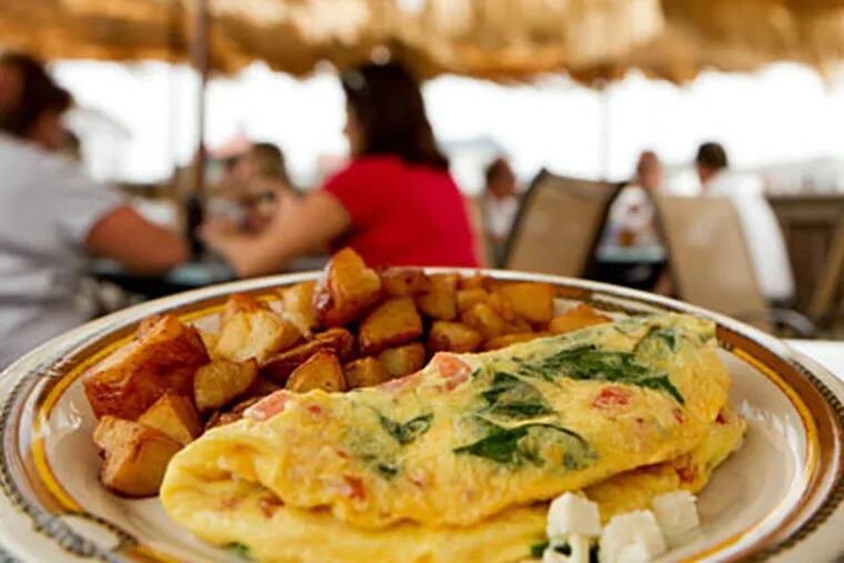 Greek omelet, with spinach, tomatoes and feta, as served at Gilchrist Restaurant, Gardner’s Basin, Atlantic City. (David M Warren / Staff Photographer)