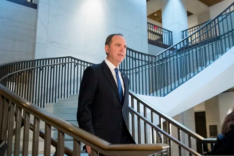 House Intelligence Committee Chairman Rep. Adam Schiff, of Calif., arrives on Capitol Hill in Washington, Monday, Oct. 14, 2019, before former WH advisor on Russia, Fiona Hill, is scheduled to testify before congressional lawmakers as part of the House impeachment inquiry into President Donald Trump.