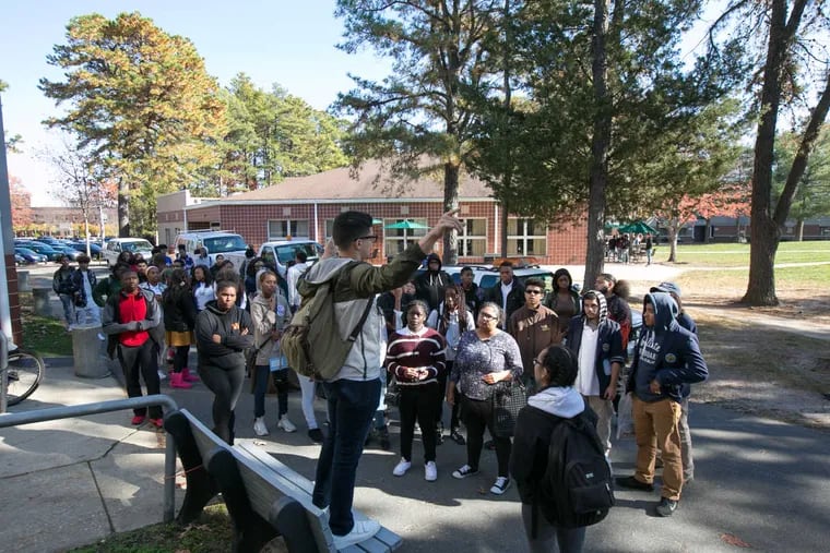 Stockton students give a campus tour to potential new students during Latino visitation day at Stockton University. November 17, 2016.
