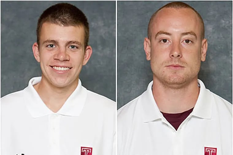 Temple steeplechase runner Travis Mahoney (left) and hamer thrower Bob Keogh (right) are competing at the NCAA track championships.