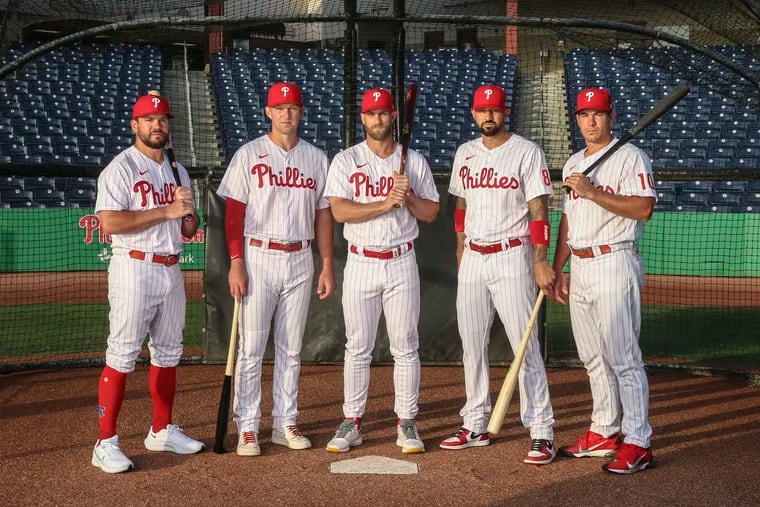 The Phillies' new-look lineup features (from left) Kyle Schwarber, Rhys Hoskins, Bryce Harper, Nick Castellanos and J.T. Realmuto.