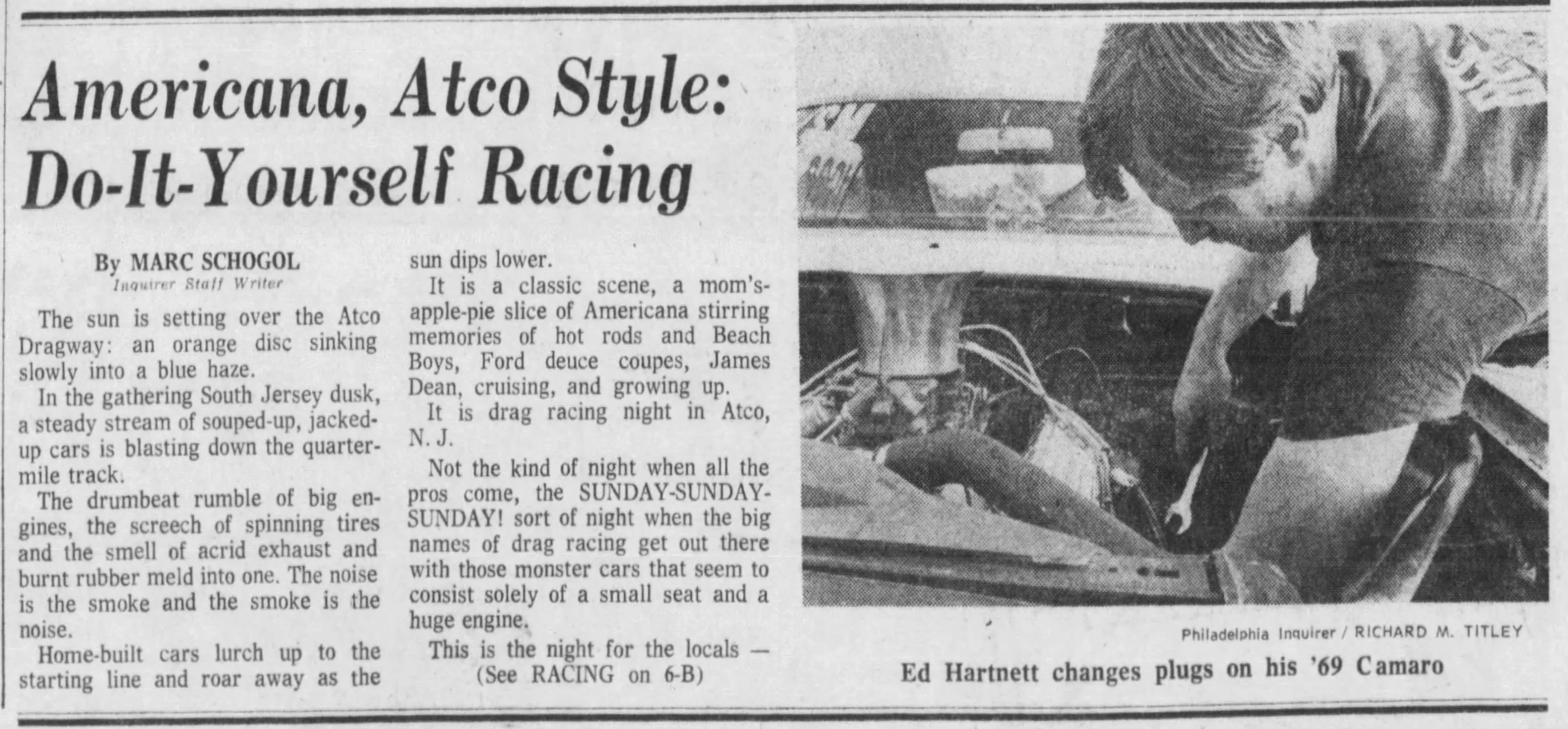 Ed Hartnett working on his 1969 Camaro, as shown in a July 6, 1975, edition of The Inquirer.