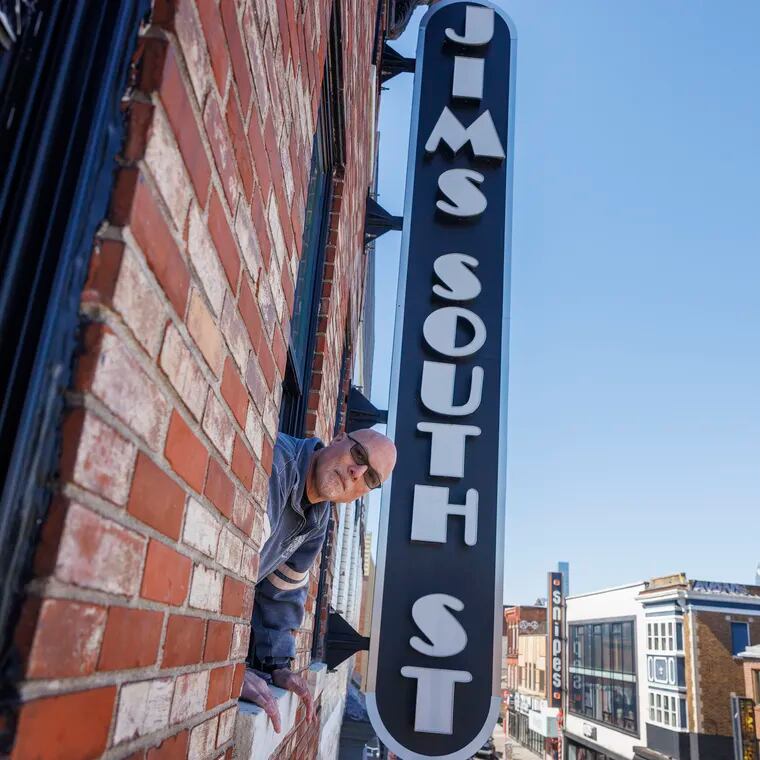 Ken Silver, president of Jim’s Steaks at Fourth and South Streets, outside the third-floor window on March 25, 2024.