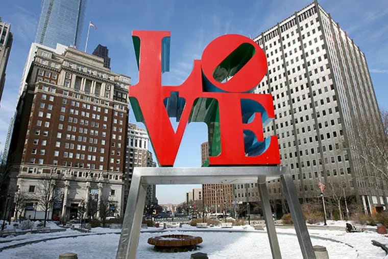 Love Park, in Philadelphia. In the annual Gallup poll measuring Americans' sense of well-being, also known as the happiness poll, Pennsylvania was No. 36 in 2013, down sharply from 29 the year before. (Charles Fox / Staff Photographer )