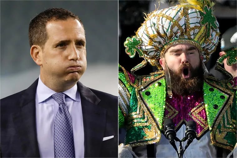 Eagles executive vice president Howie Roseman (left) and center Jason Kelce.
