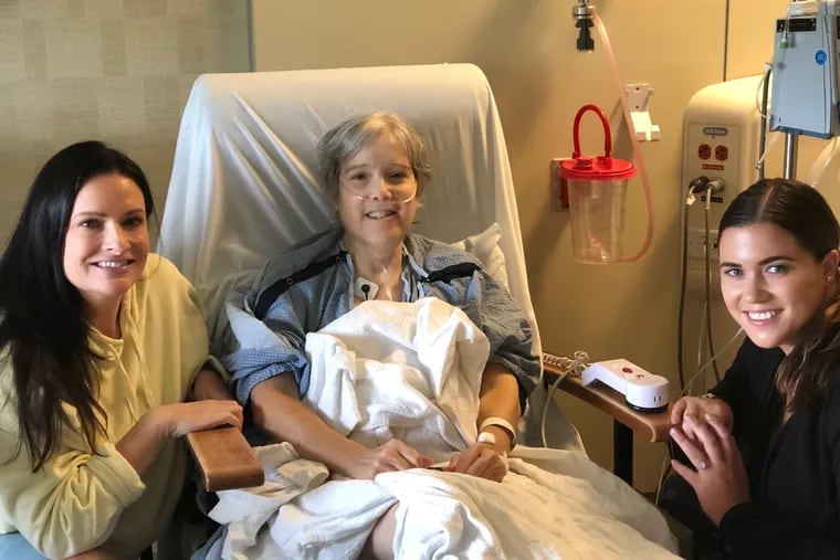 Adrienne Bearden (left), visits with Maureen Wall (center) at Chester County Hospital with Veronica Horn (right). Bearden read about Wall’s cancer condition and wanted to offer help and comfort.