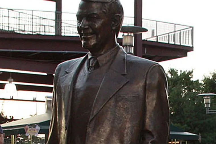 The statue of Harry Kalas was unveiled Tuesday in Citizens Bank Park. (Yong Kim/Staff Photographer)